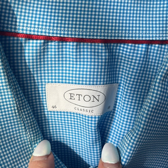 Eton Classic men’s 46/18 blue/white plaid dress shirt - Picture 2 of 6